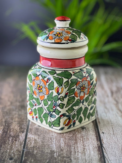 Ceramic Jars for Kitchen Storage Hand Painted Barni - Set of 1, Green