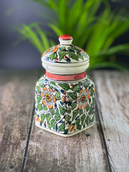 Ceramic Jars for Kitchen Storage Hand Painted Barni - Set of 1, Green