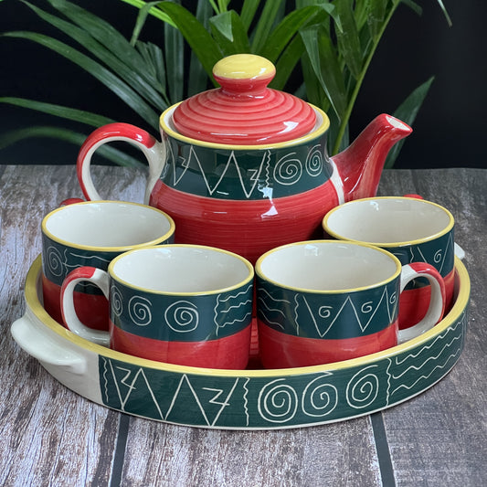Red & Peacock Green Teapot Set