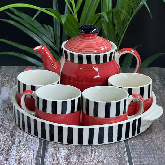 Red & Black Lines Teapot Set
